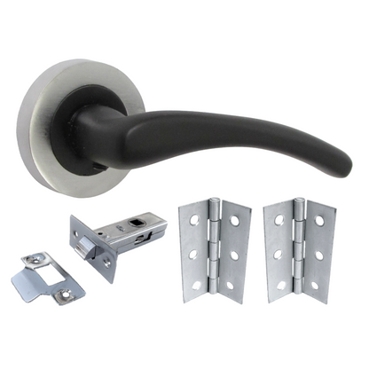 Zena Door Handle Modern Matt Black Lever Satin Chrome Rose Internal + Latch & Hinges