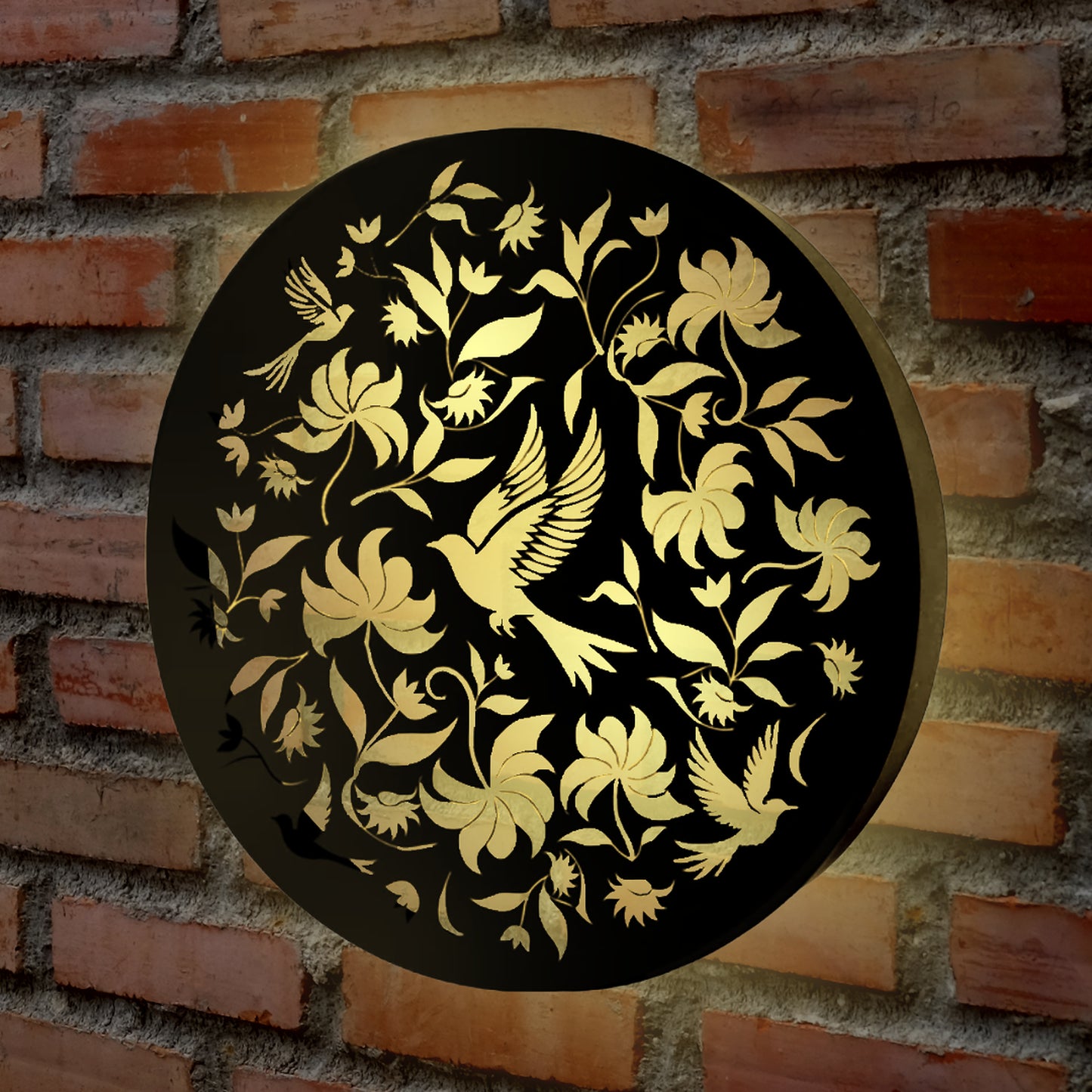 Tesco JPG version for Round Birds Solar Wall Panel Metal LED Garden Decor - 40cm x 40cm x 5cm