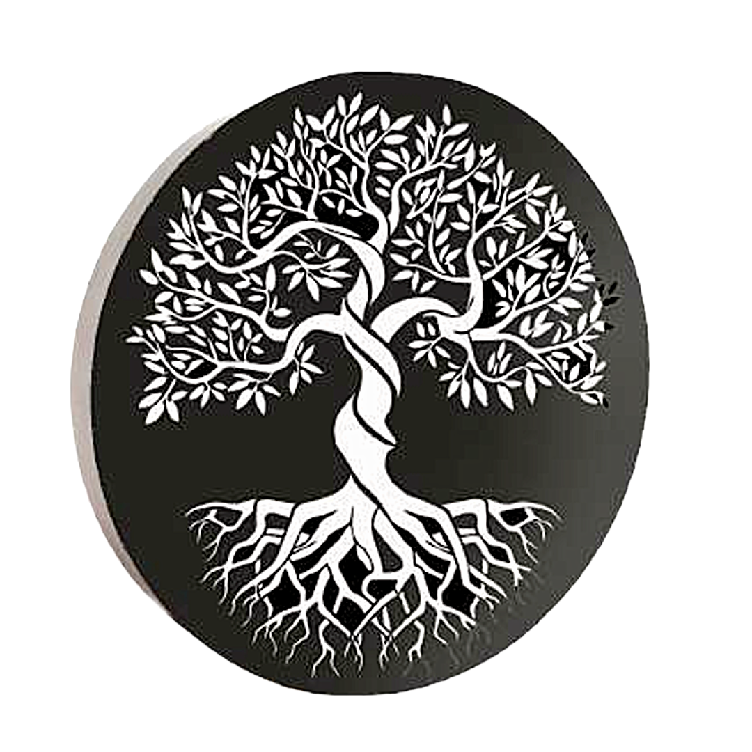 Round Tree of Life Solar Wall Panel Metal LED Garden Decor