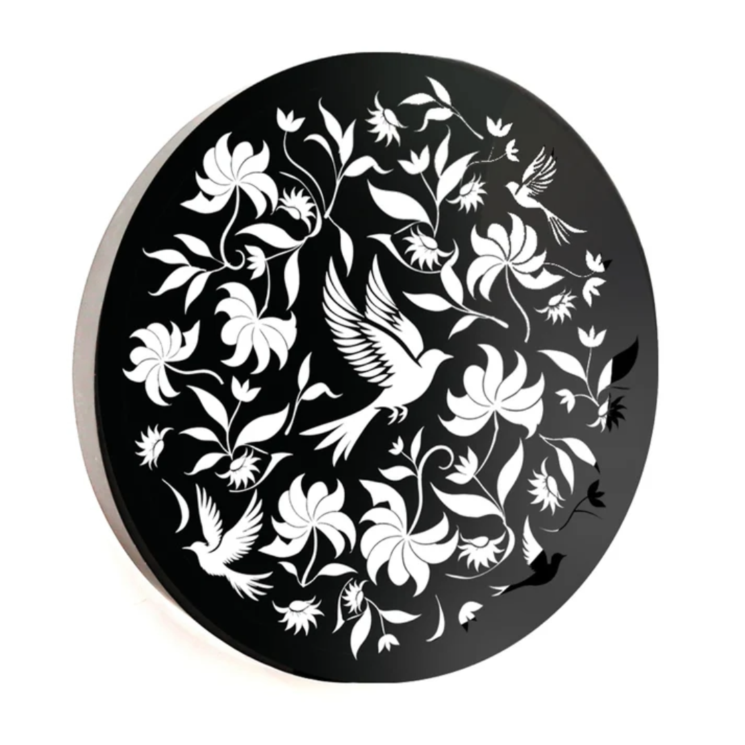 Round Birds Solar Wall Panel Metal LED Garden Decor