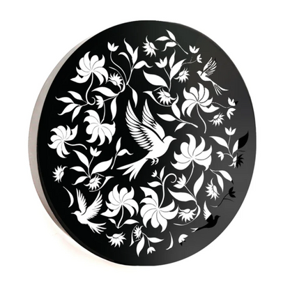 Round Birds Solar Wall Panel Metal LED Garden Decor