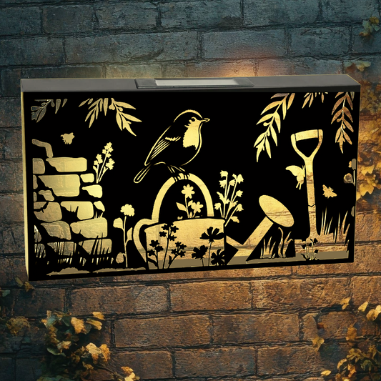 Solar Robin Wall Panel Metal LED Garden Decor
