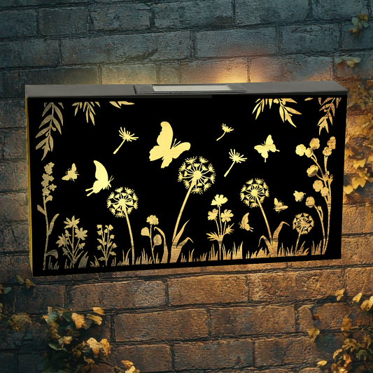 Solar Butterfly Dandelion Wall Panel Metal LED Garden Decor
