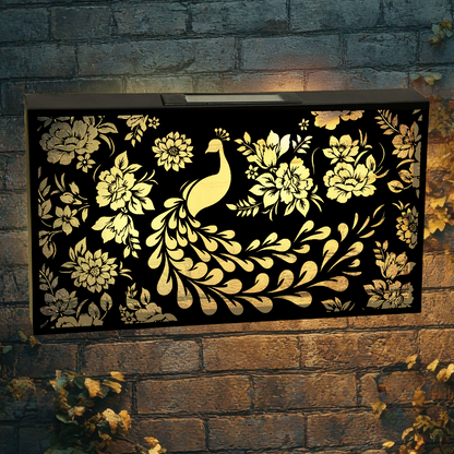 Solar Peacock Wall Panel Metal LED Garden Decor