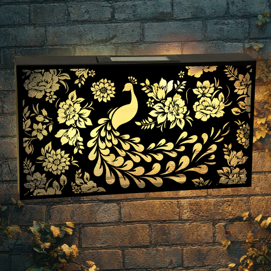 Solar Peacock Wall Panel Metal LED Garden Decor