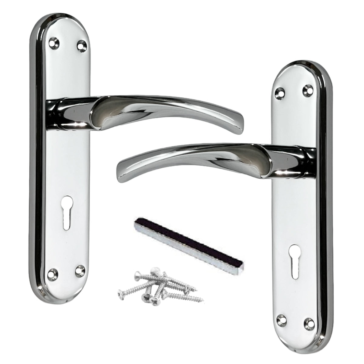 Marketplace JPG companion for Genova Door Handles Polished Chrome Twist Lever Lock on Modern Marina Backplate