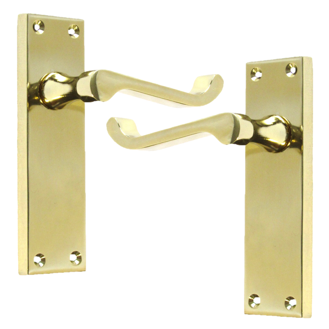 Poignées de porte à levier à volutes et loquet interne - Laiton 150 x 40 mm