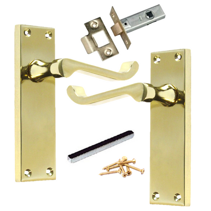 Poignées de porte à levier à volutes et loquet interne - Laiton, paquet de 150 x 40 mm