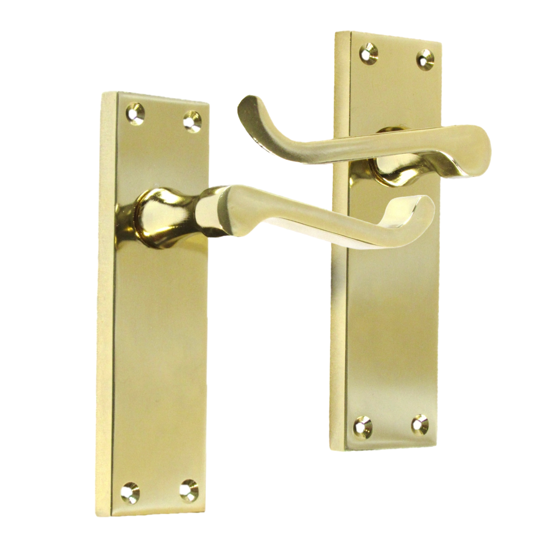 Poignées de porte à levier à volutes et loquet interne - Laiton 150 x 40 mm