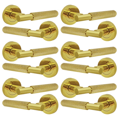 Marketplace JPG companion for Knurled Turning Door Handles Polished Brass Lever on Round Rose Latch Handle Luxe