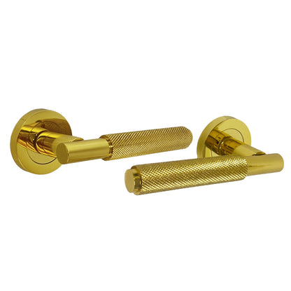 Marketplace JPG companion for Knurled Turning Door Handles Polished Brass Lever on Round Rose Latch Handle Luxe