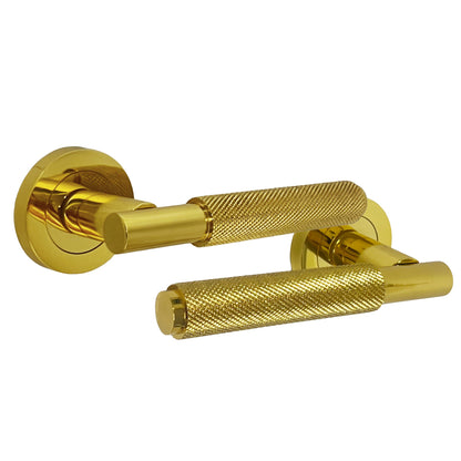 Marketplace JPG companion for Knurled Turning Door Handles Polished Brass Lever on Round Rose Latch Handle Luxe