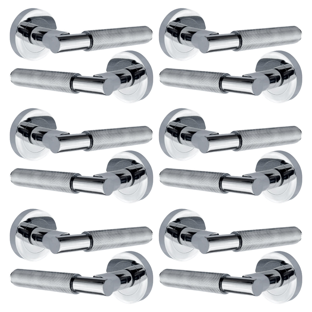 Marketplace JPG companion for Knurled Turning Door Handles Polished Chrome Lever on Round Rose Latch Handle Luxe