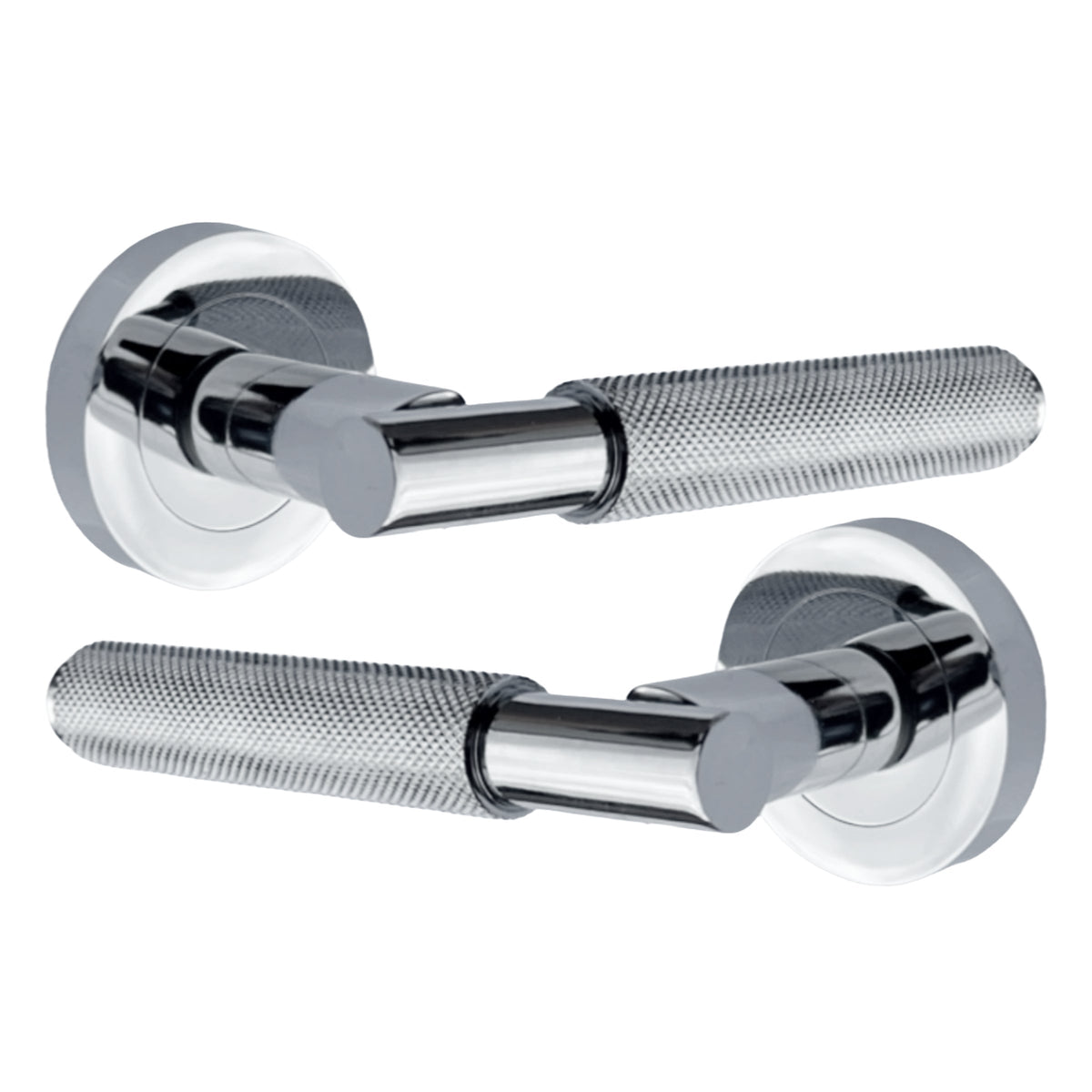 Marketplace JPG companion for Knurled Turning Door Handles Polished Chrome Lever on Round Rose Latch Handle Luxe