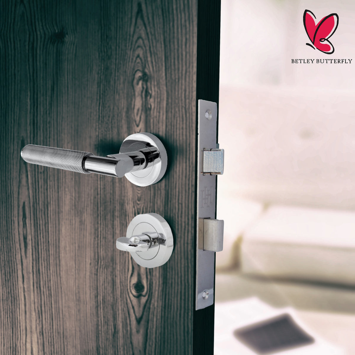 Marketplace JPG companion for Knurled Turning Door Handles Chrome Lever on Rose Latch Handle Bathroom Set