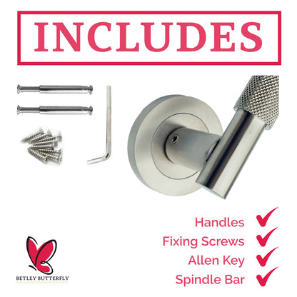 Marketplace JPG companion for Knurled Turning Door Handles Satin Lever on Round Rose Latch Handle Luxe