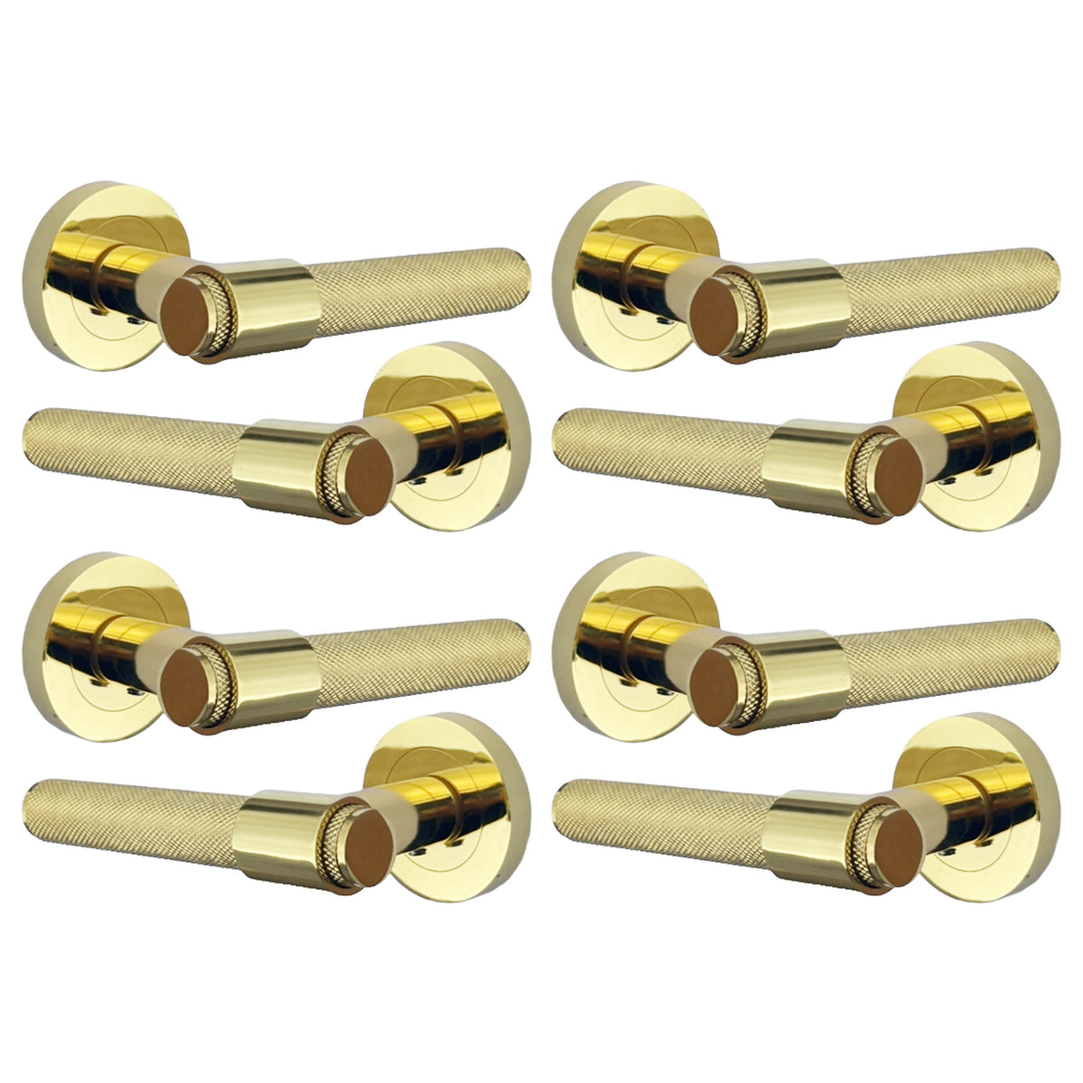 Marketplace JPG companion for Knurled Door Handles Polished Brass Loop & Neck Lever on Round Rose Latch Handle Luxe