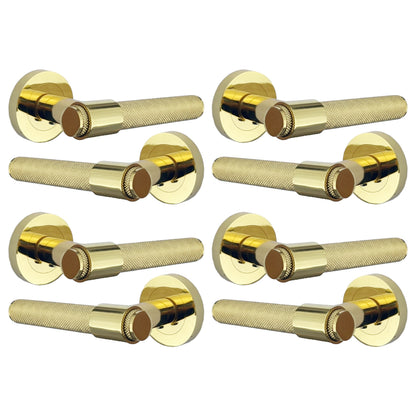 Marketplace JPG companion for Knurled Door Handles Polished Brass Loop & Neck Lever on Round Rose Latch Handle Luxe