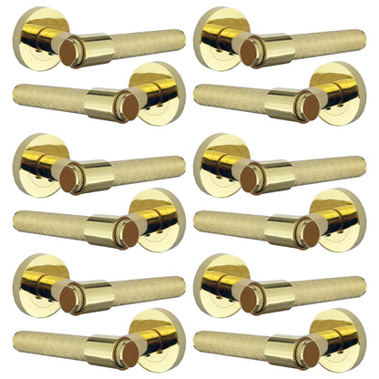 Marketplace JPG companion for Knurled Door Handles Polished Brass Loop & Neck Lever on Round Rose Latch Handle Luxe