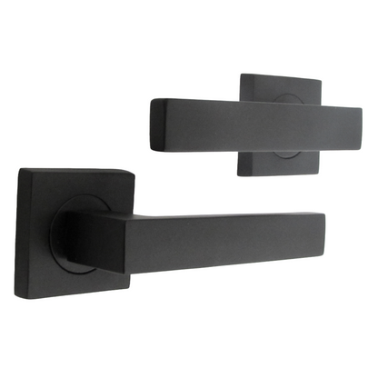 Cafri Door Handle Matt Black Rectangular Lever on Square Rose Internal + 64mm Latch & Hinges