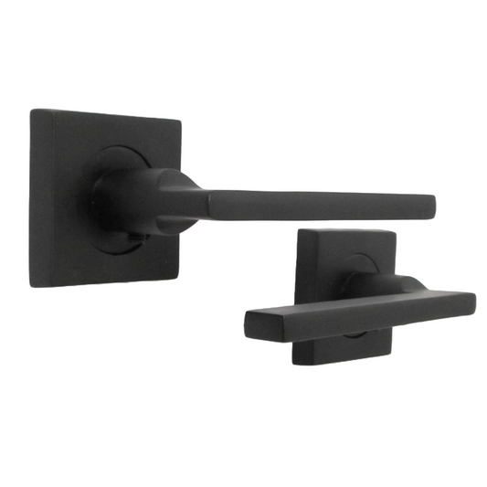 UNO Door Handle Matt Black Lever on Square Rose Internal Latch Wooden Doors Handles
