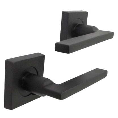 Marketplace JPG companion for UNO Door Handle Matt Black Lever on Square Rose Internal Wooden Handles + 64mm Latch & Hinges