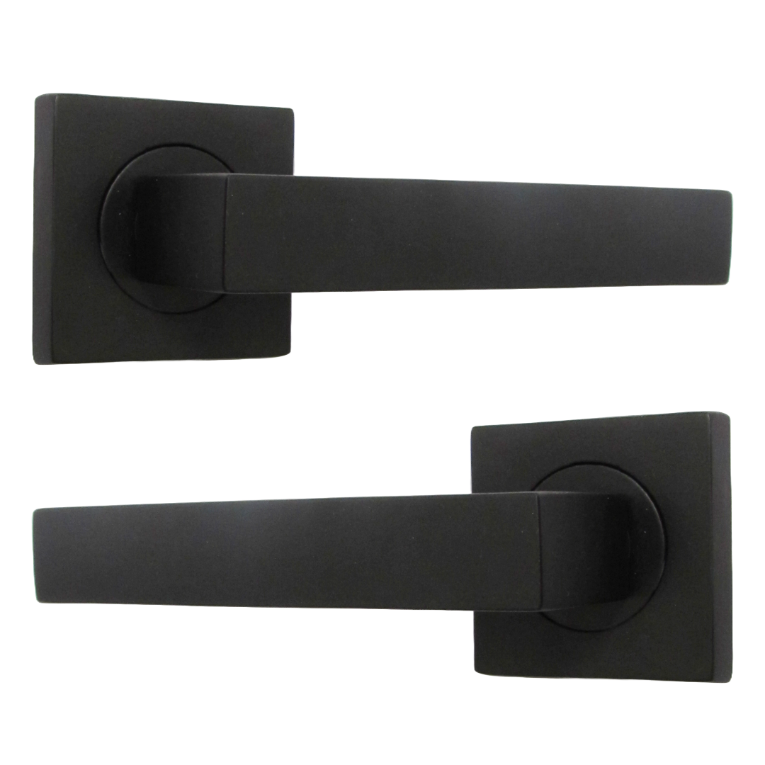 Cafri Door Handle Matt Black Rectangular Lever on Square Rose Internal + 64mm Latch & Hinges