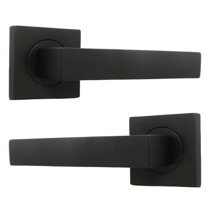 Cafri Door Handle Matt Black Rectangular Lever on Square Rose Internal + 64mm Latch & Hinges