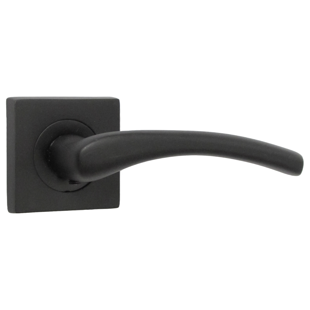 Zena Door Handle Matt Black Lever on Square Rose Internal Handles 64mm Latch & Hinges