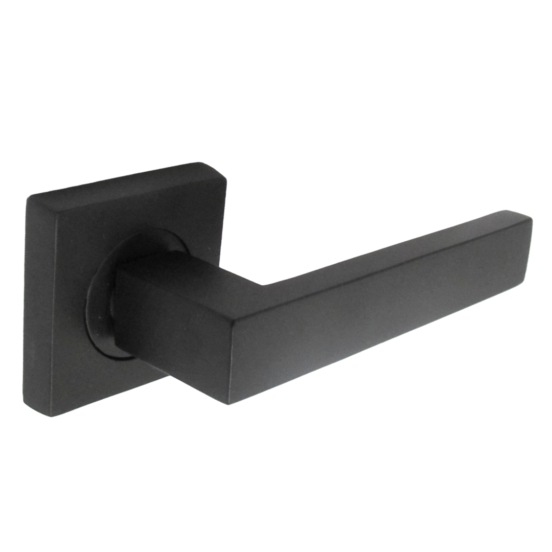 Cafri Door Handle Matt Black Rectangular Lever on Square Rose Internal + 64mm Latch & Hinges