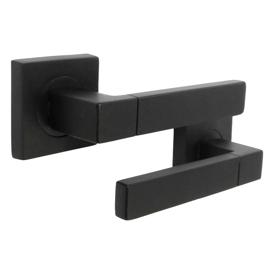 Cafri Line Door Handle Matt Black Lever on Square Rose Internal Wooden Handles + 64mm Latch