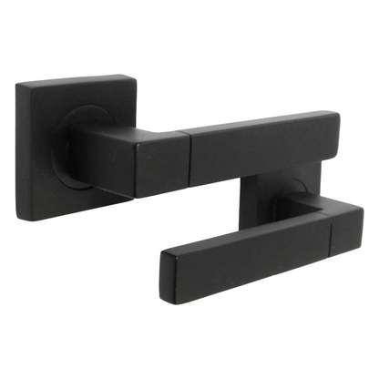 Cafri Line Door Handle Matt Black Lever on Square Rose Internal Wooden Handles + 64mm Latch
