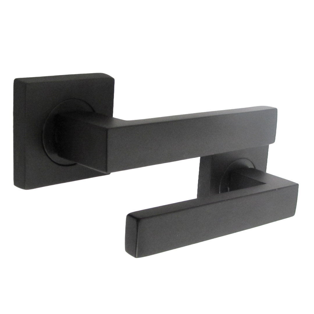 Cafri Door Handle Matt Black Rectangular Lever on Square Rose Internal + 64mm Latch & Hinges