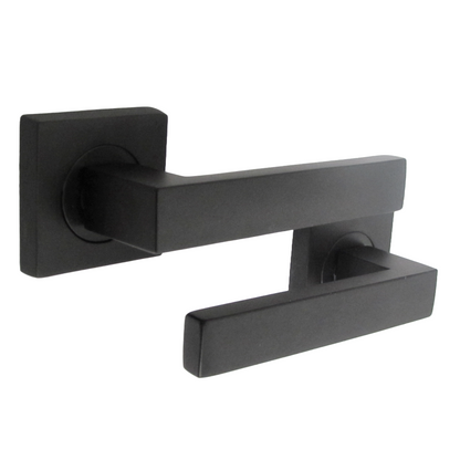 Cafri Door Handle Matt Black Rectangular Lever on Square Rose Internal + 64mm Latch & Hinges