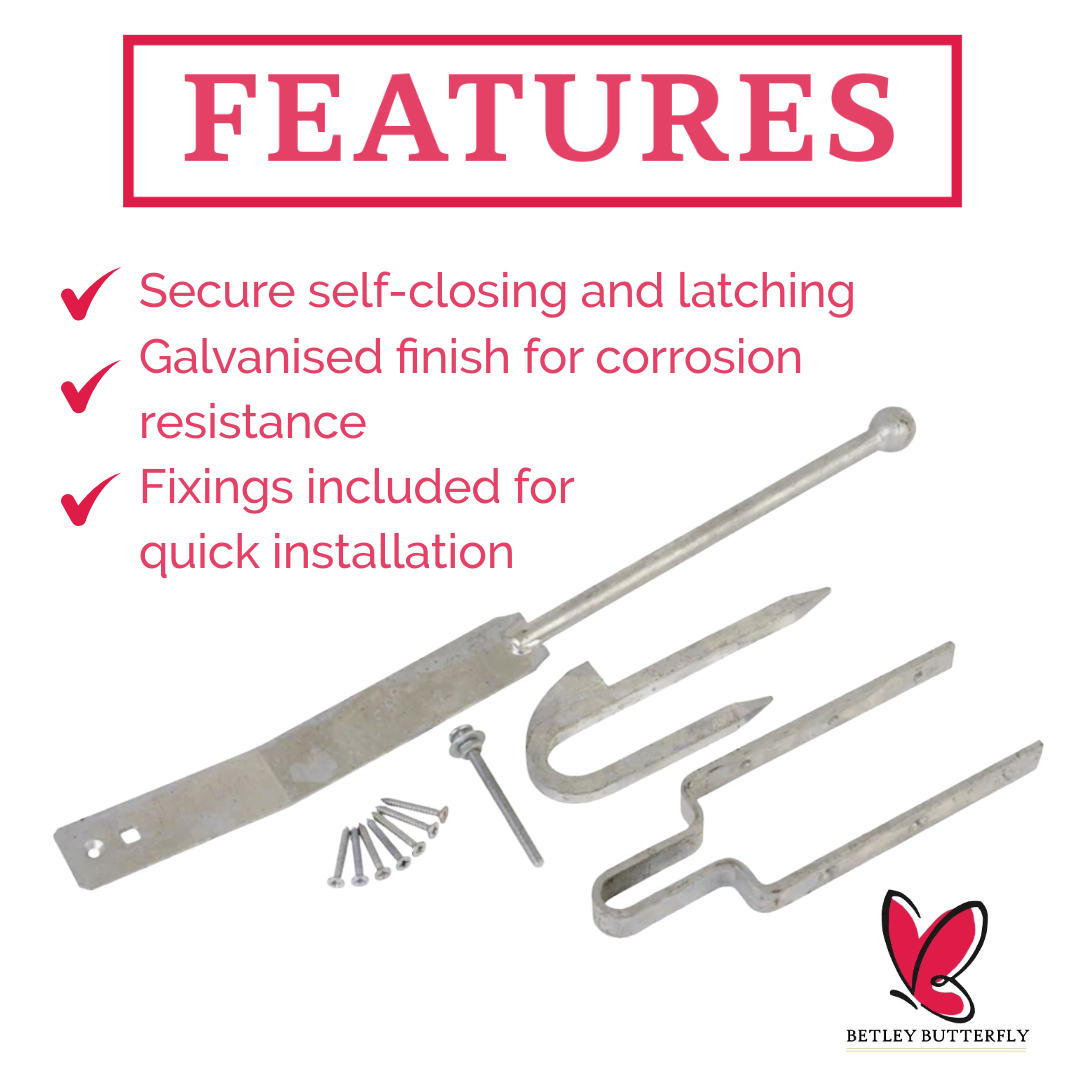 Fieldgate Spring Fastener Set Galvanised 610mm Latch for Gates with Fixings