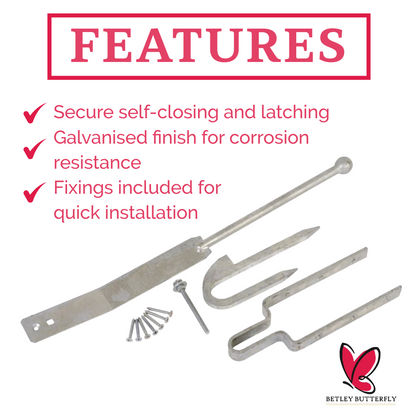 Fieldgate Spring Fastener Set Galvanised 610mm Latch for Gates with Fixings