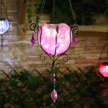 Moroccan Glass Solar LED Light Up Lantern Hanging Garden Outdoor