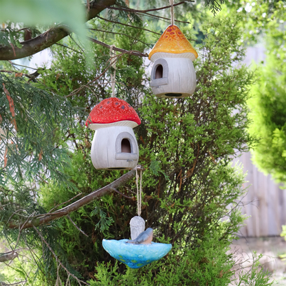 Mushroom Resin Bird House Garden Ornament