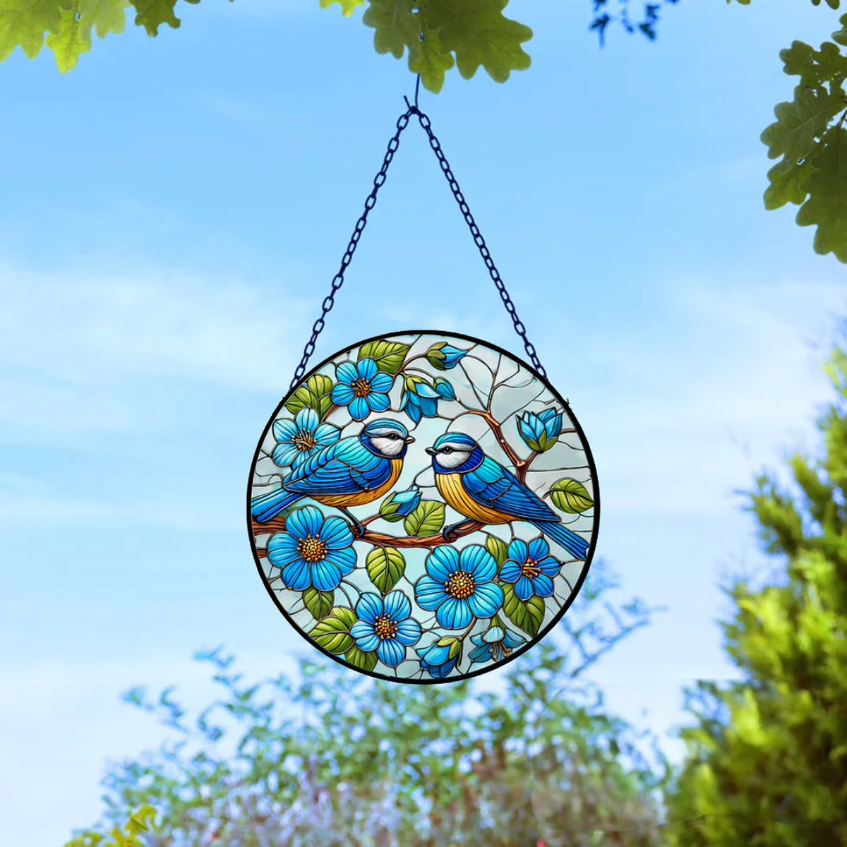 Tesco JPG version for Stained Glass Suncatcher Blue Tit Hanging Round Orbit Garden Decoration - 48cm x 23cm