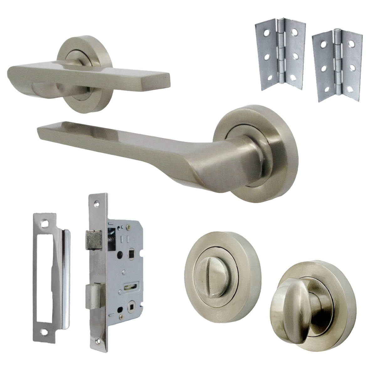 Marketplace JPG companion for UNO-2 Door Handle Bathroom Set Modern Satin Nickel Lever on Rose Internal Thumb Turn Pack