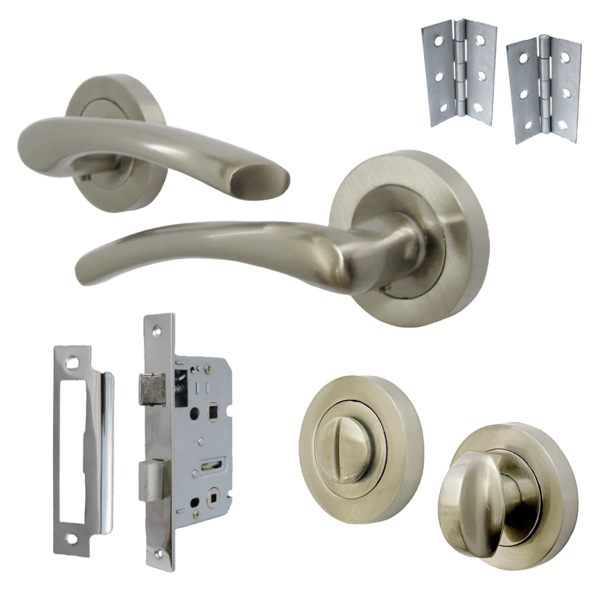 Marketplace JPG companion for Zena Door Handle Bathroom Set Modern Design Satin Nickel Lever on Rose Internal Thumb Turn