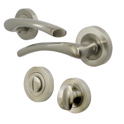 Zena Door Handle Thumbturn Bathroom Modern Satin Nickel Lever on Rose Internal