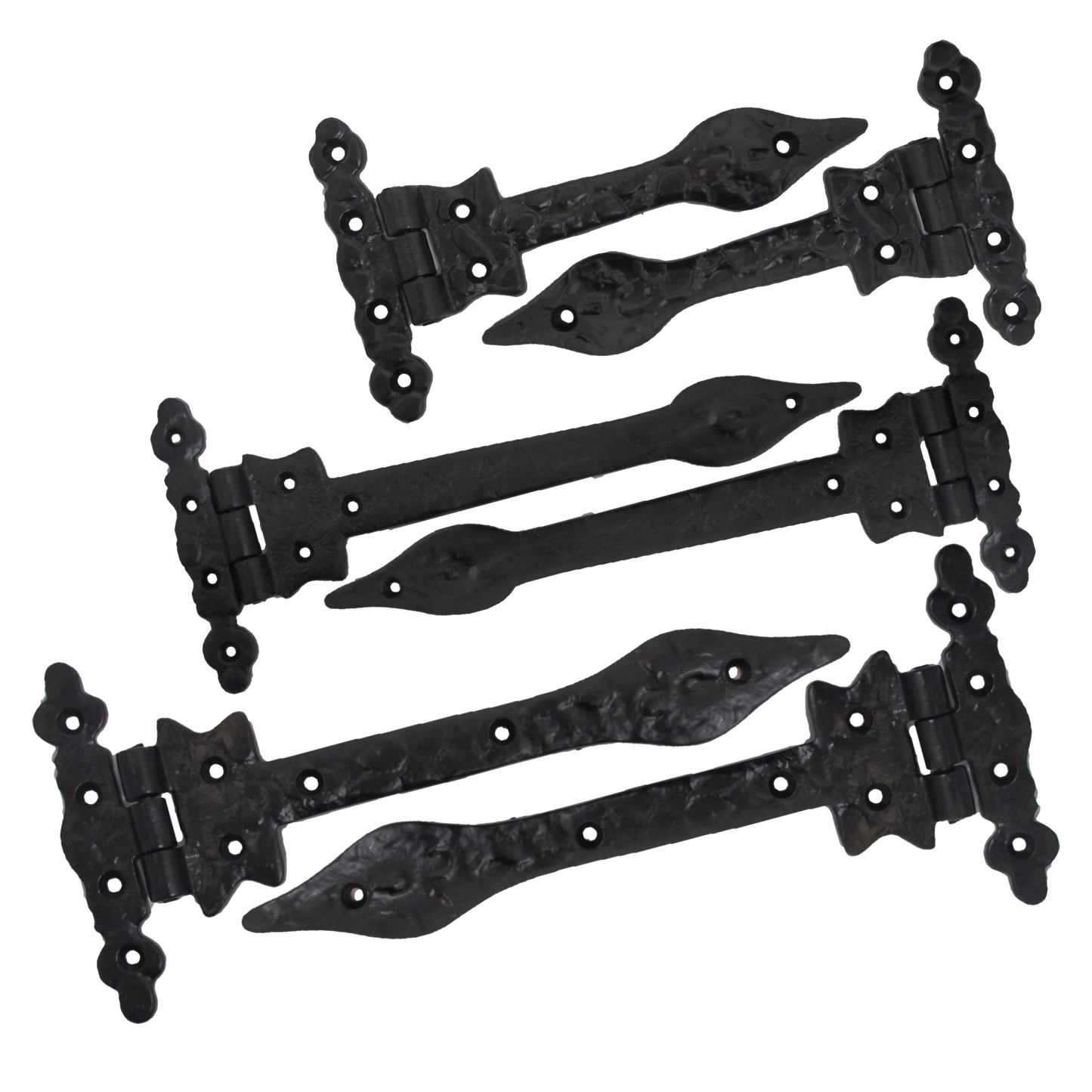 Antique Black Cast Iron Tee Hinges 6"/9"/12" Cottage Leaf Spear T Hinge