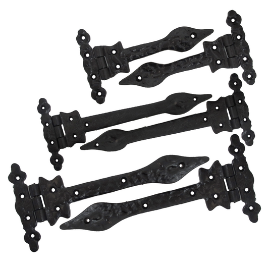 Antique Black Cast Iron Tee Hinges 6"/9"/12" Cottage Leaf Spear T Hinge