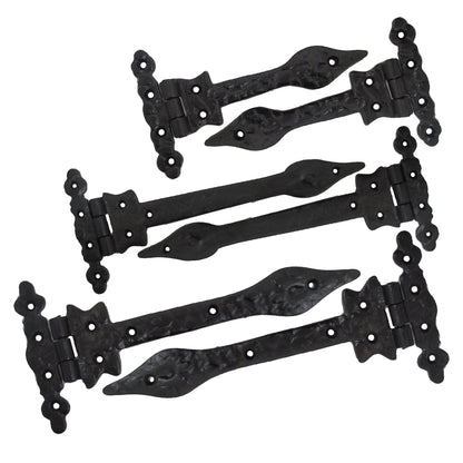 Marketplace JPG companion for Antique Black Cast Iron Tee Hinges 6"/9"/12" Cottage Leaf Spear T Hinge