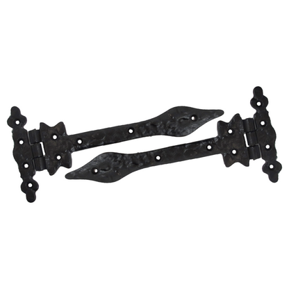 Antique Black Cast Iron Tee Hinges 6"/9"/12" Cottage Leaf Spear T Hinge