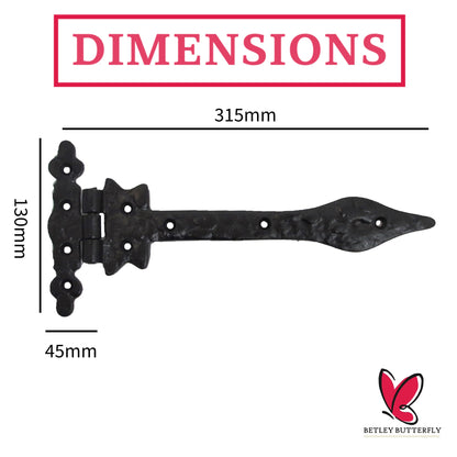 Marketplace JPG companion for Antique Black Cast Iron Tee Hinges 6"/9"/12" Cottage Leaf Spear T Hinge
