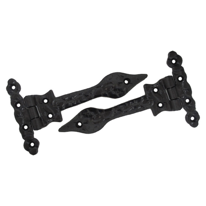 Antique Black Cast Iron Tee Hinges 6"/9"/12" Cottage Leaf Spear T Hinge