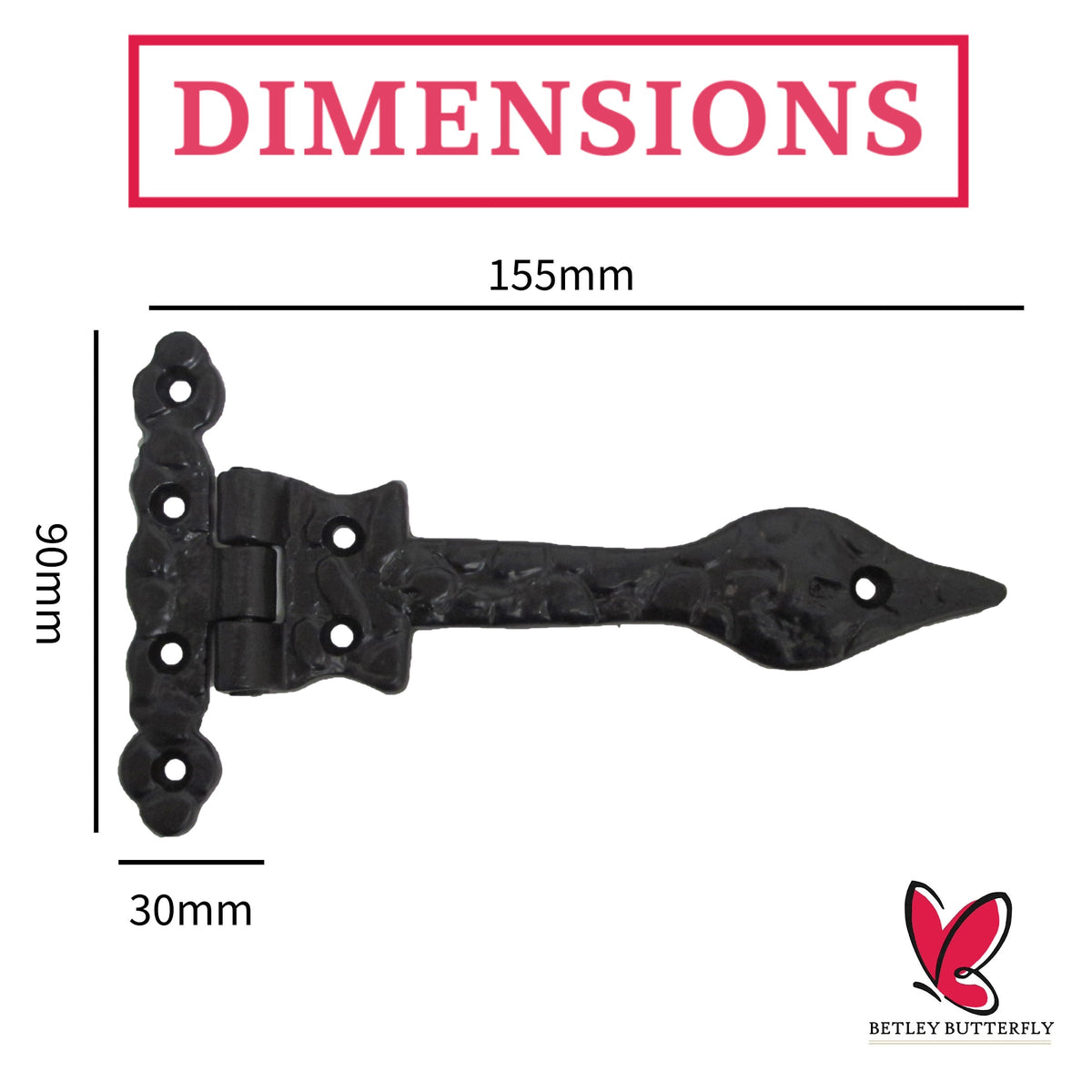 Marketplace JPG companion for Antique Black Cast Iron Tee Hinges 6"/9"/12" Cottage Leaf Spear T Hinge