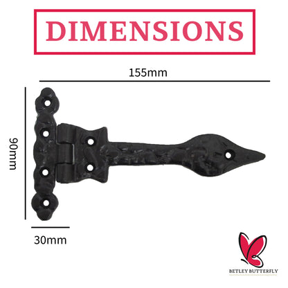 Marketplace JPG companion for Antique Black Cast Iron Tee Hinges 6"/9"/12" Cottage Leaf Spear T Hinge